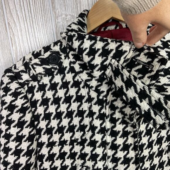 Black Rivet Houndstooth Wool Blend Coat Zip Front Black White Womens Medium - Picture 7 of 13
